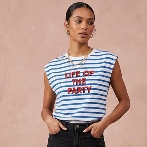 Kate Spade New York Life Of The Party Striped Muscle Tee XS Blue White